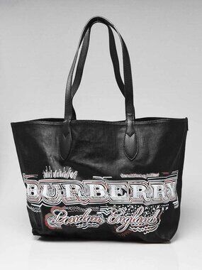 Burberry Brown Classic Check Canvas Doodle Reversible Medium Tote Bag